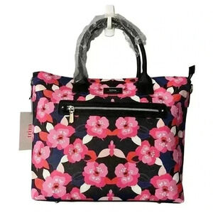 Trina Turk Floral Tote Bag Pink Navy Black w/ Adjustable Strap & Double Handles